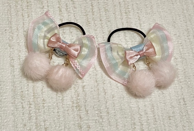 パステルリボンデコレーション・ヘアゴム２個セット