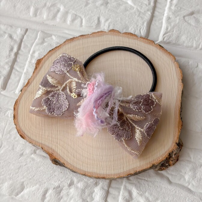 ⑩インド刺繍リボン🎀ヘアゴム　ラベンダー　ユニコーン