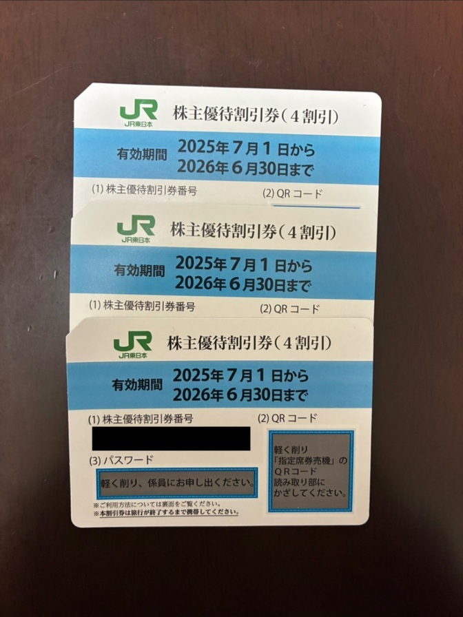 JR東日本　株主優待券3枚まで