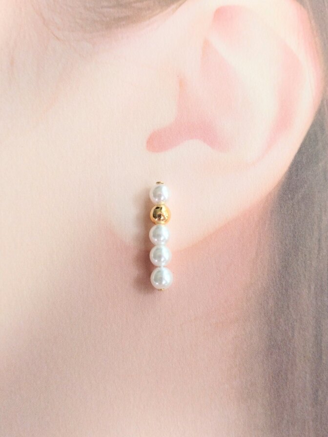 《サージカルステンレス》5連パール×ゴールド　ピアス/イヤリング