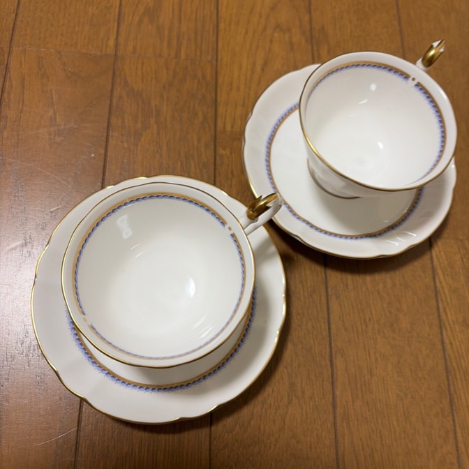 【未使用】WAKO 和光 カップ＆ソーサー 2客セット 金彩 ブルー 銀座