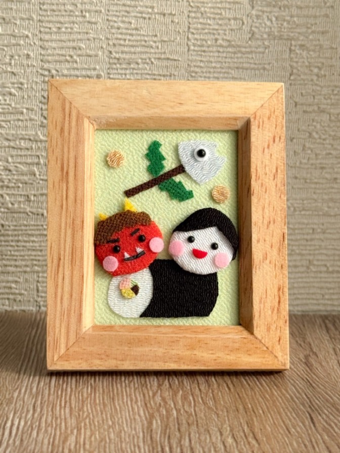 ちりめん細工 節分ミニフォトフレーム
― 福はうち ― 赤鬼と福の神さんのほっこり飾り ―