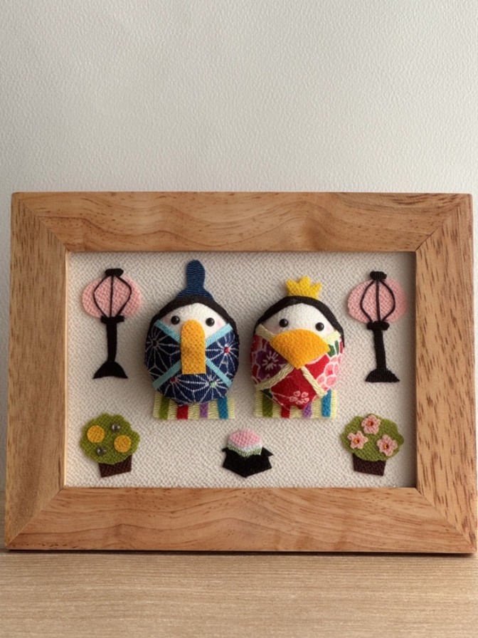 ちりめん雛人形のフォトフレーム飾り｜木製｜桃の節句｜