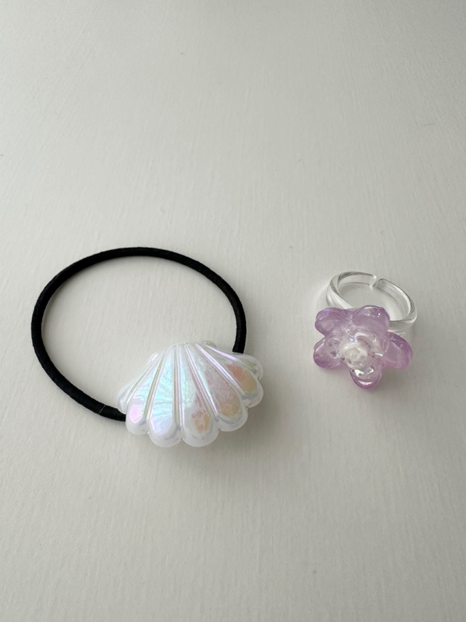 【ハンドメイド】貝がらヘアゴム・お花リングセット