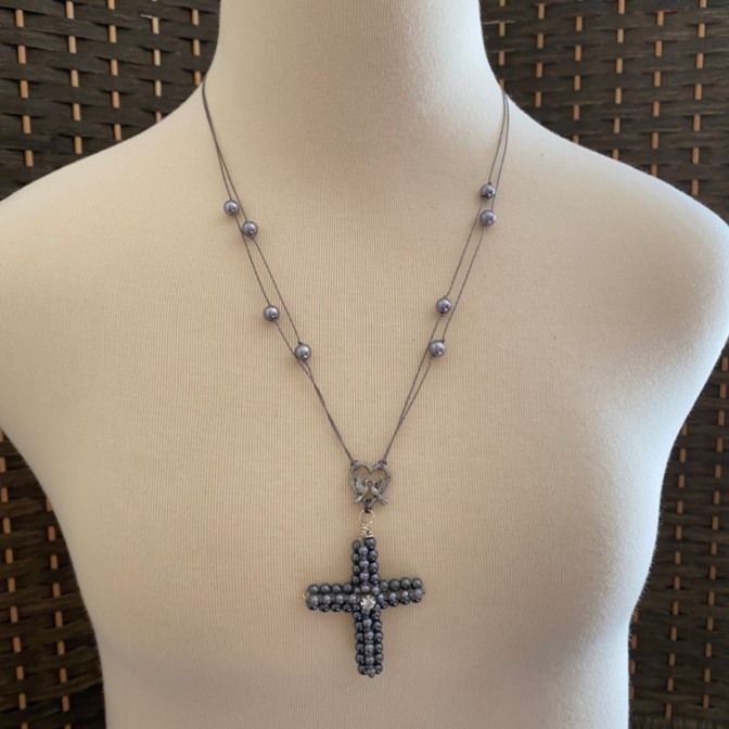 ★2WAY パールクロスネックレス　ハンドメイド　オリジナル