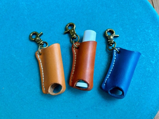 【ハンドメイド】本革リップクリームケース　〝ブラウン・ブルー〟