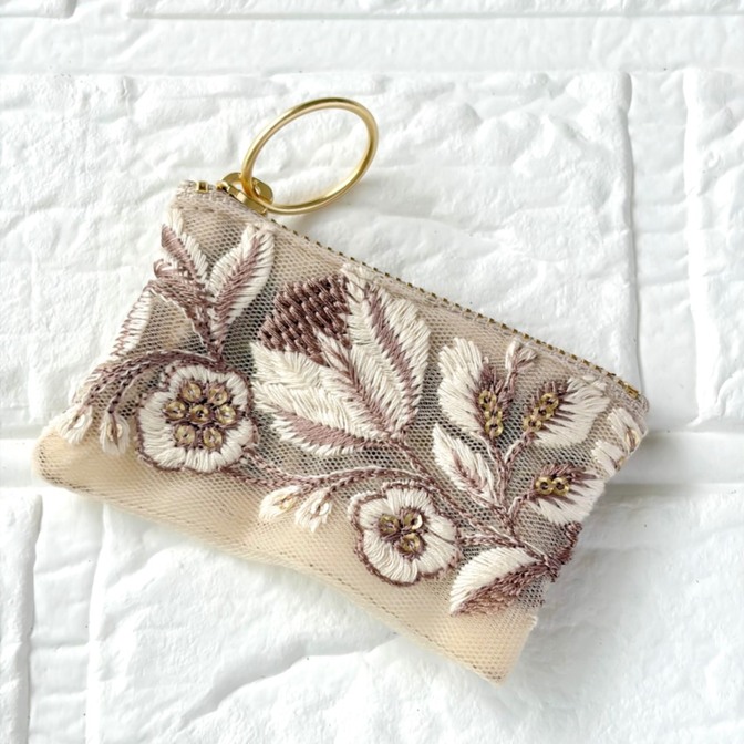 インド刺繍リボン🎀8cmファスナーポーチ⑦