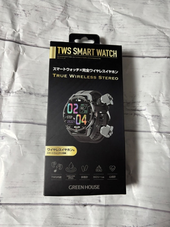 【新品未開封】グリーンハウス TWSスマートウォッチ イヤホン内蔵モデル（GH-SMWGB-BK）