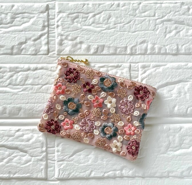 インド刺繍リボン🎀12cmファスナーポーチ⑩