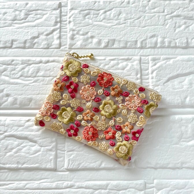 インド刺繍リボン🎀12cmファスナーポーチ⑨