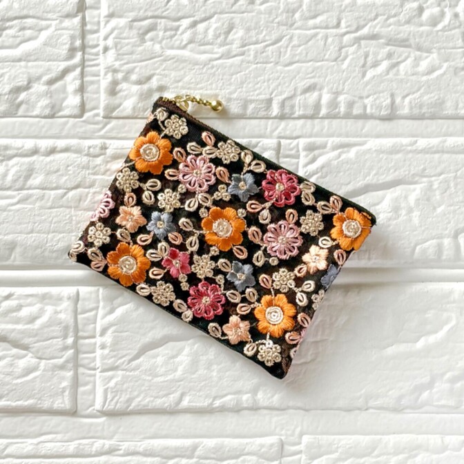 インド刺繍リボン🎀12cmファスナーポーチ⑫