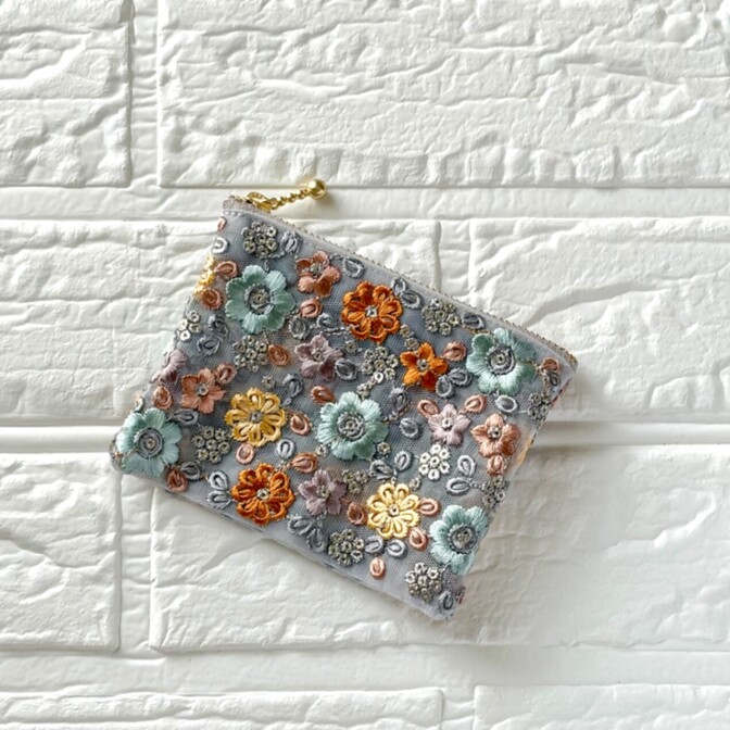 インド刺繍リボン🎀12cmファスナーポーチ⑬