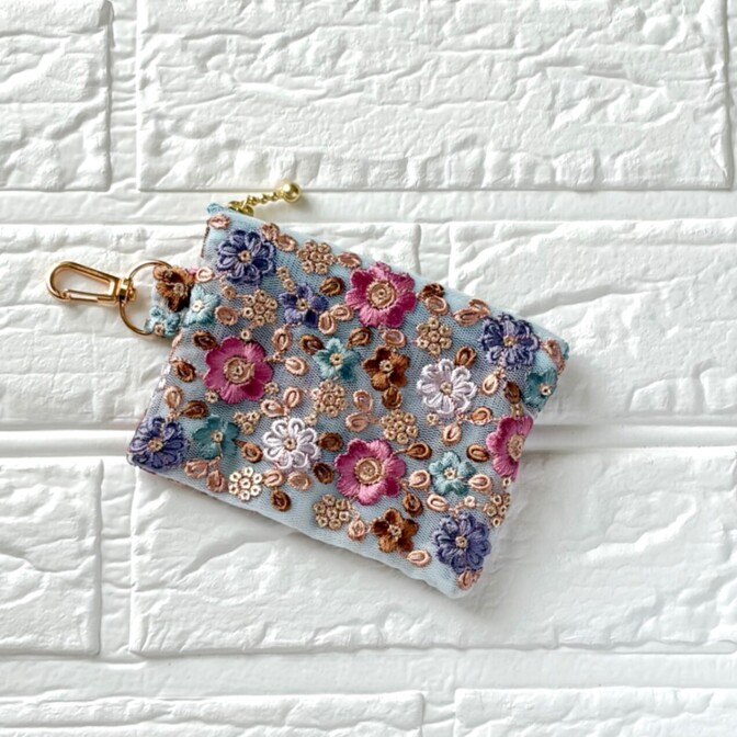 インド刺繍リボン🎀12cmファスナーポーチ⑭