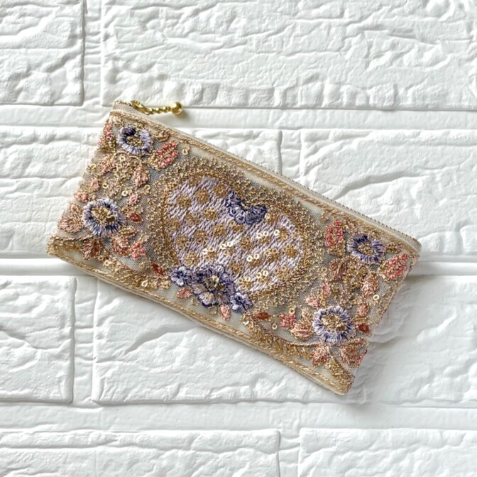 インド刺繍リボン🎀16cmファスナーポーチ⑯