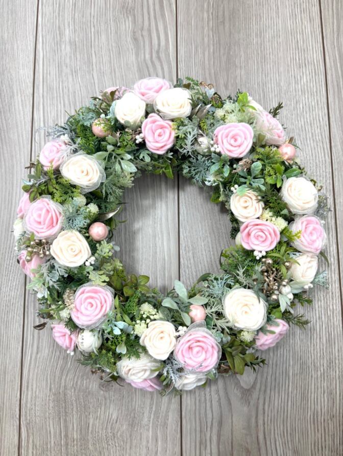 🌸ブラッシュピンクリース🌸フェルトで作ったフラワーリース