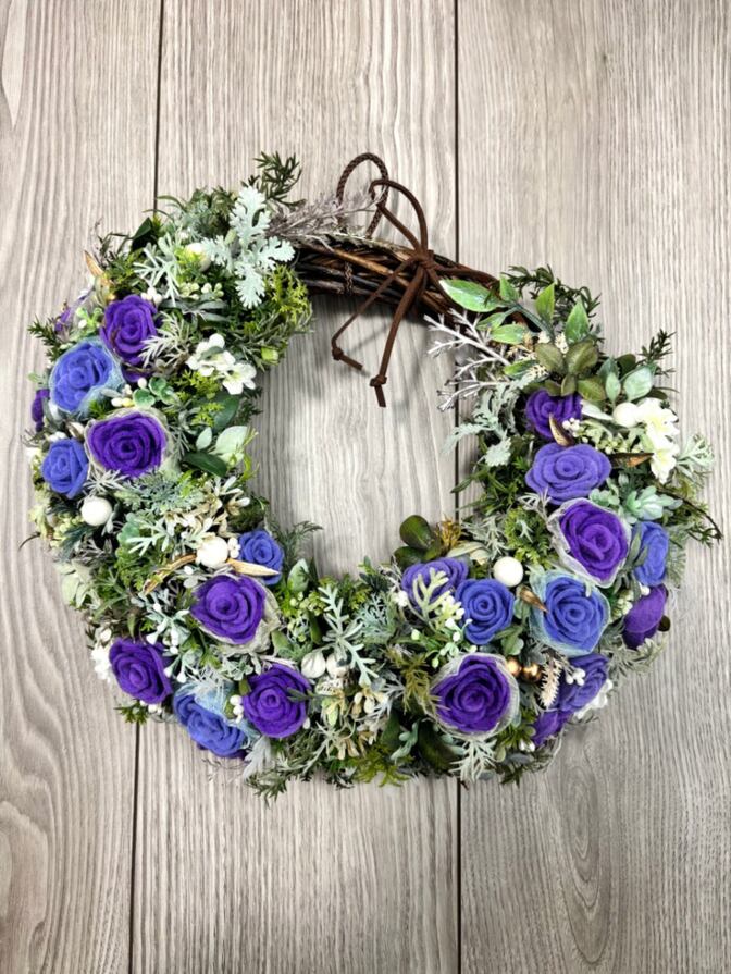🌸ライラックリース🌸フェルトで作ったフラワーリース