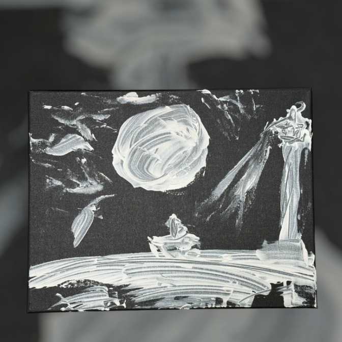 白の夕日と鳥の大群｜10歳AKASHI 原画(1点もの)