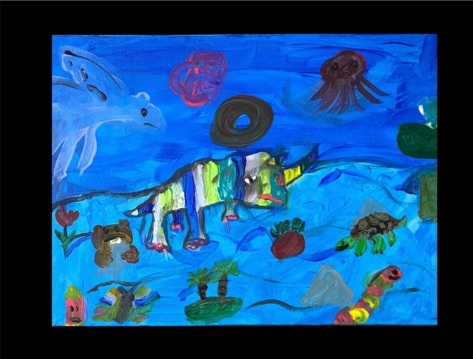 空と海でうかぶものたち｜10歳AKASHI 原画(1点もの)