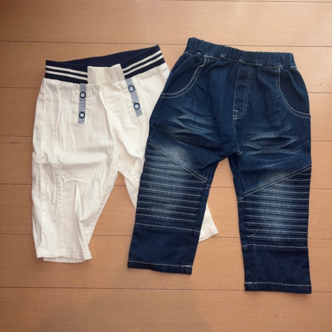 ホワイトハーフパンツとデニムパンツセット 110 2組セット