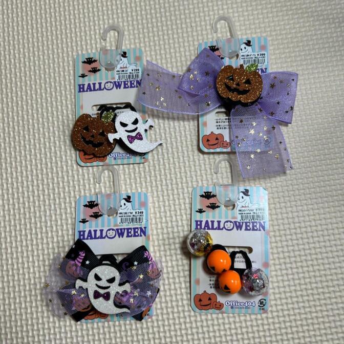【リベフリマ限定価格】ハロウィン ヘアゴム4点セット かぼちゃ おばけ リボン キッズ　ヘアゴム6本