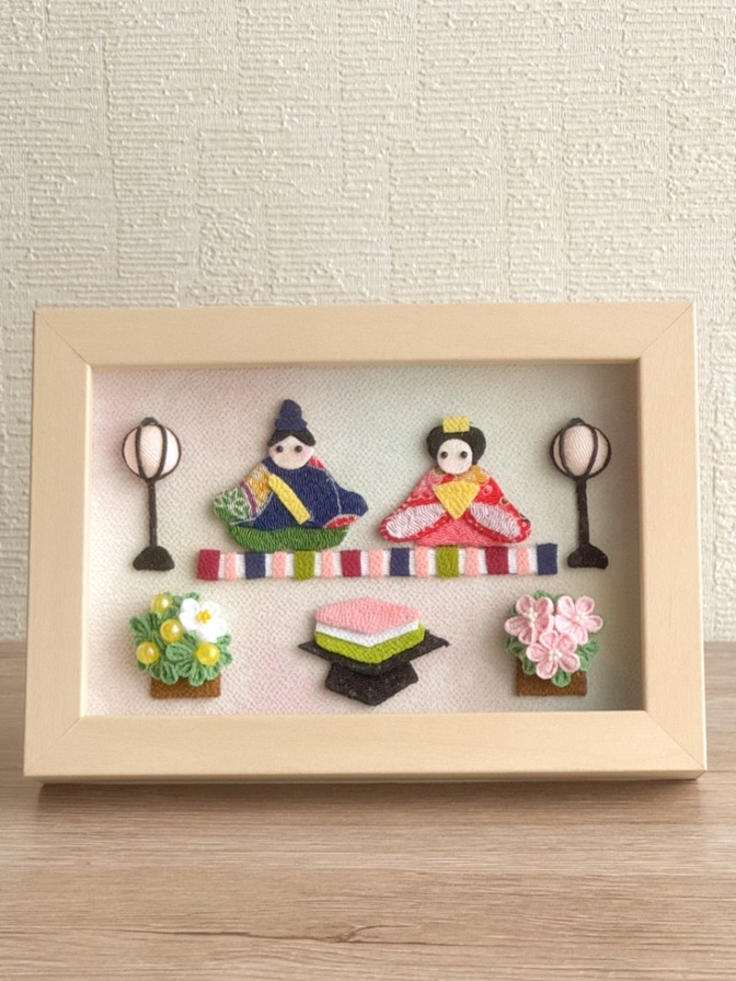 ちりめん雛の春飾り － 立体仕立て －（Lサイズフレーム）