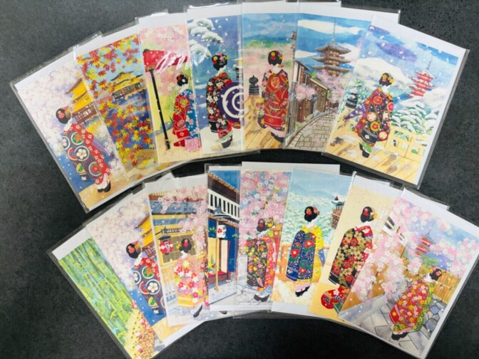 【レターセット】二つ折り絵柄カード・便箋・封筒 14セット