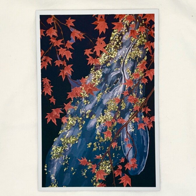 【ハンドメイド】オリジナルイラストアートカード　10月｜コククジラとモミジ
