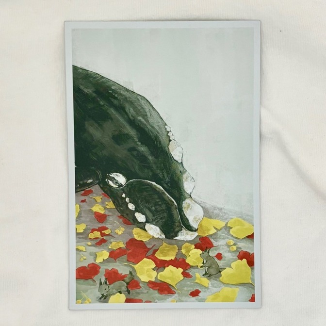 【ハンドメイド】オリジナルイラストアートカード　11月|セミクジラとイチョウ
