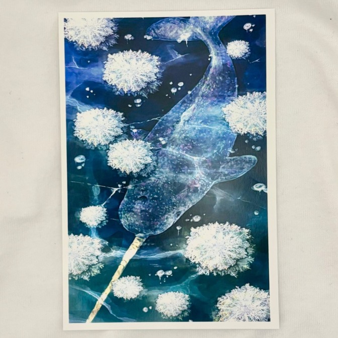 【ハンドメイド】オリジナルイラストアートカード　12月｜イッカクとフロストフラワー