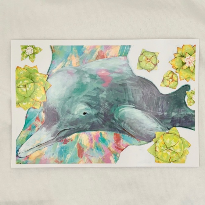 【ハンドメイド】オリジナルイラストポストカード　2月｜ツチクジラとフキノトウ