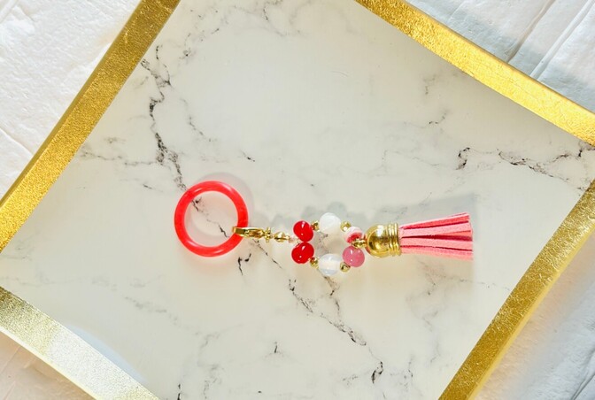 【ハンドメイド】3Wayめじるしアクセサリー キーホルダー チャーム ガラス タッセル