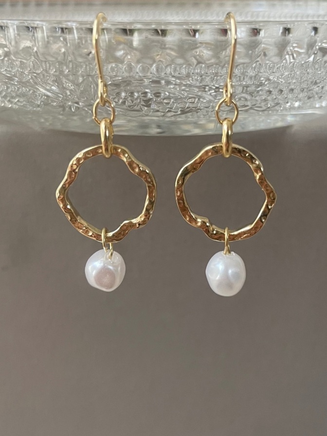 【ハンドメイド】メタルパーツ×パールピアス