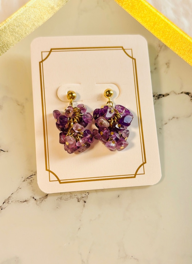 【ハンドメイド】天然石アメジスト アメジストピアス パープル 大人可愛い