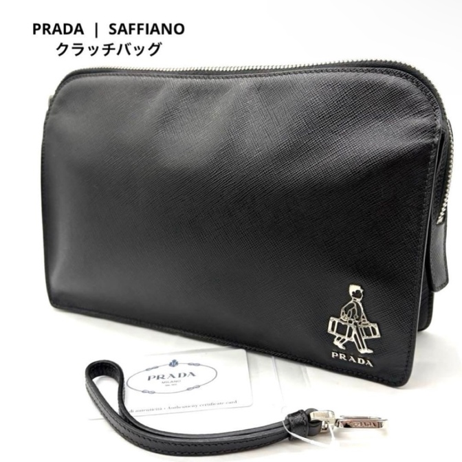 【リベ特別価格✨️】PRADA プラダ サフィアーノ クラッチバッグ 黒 ギャランティカード付き