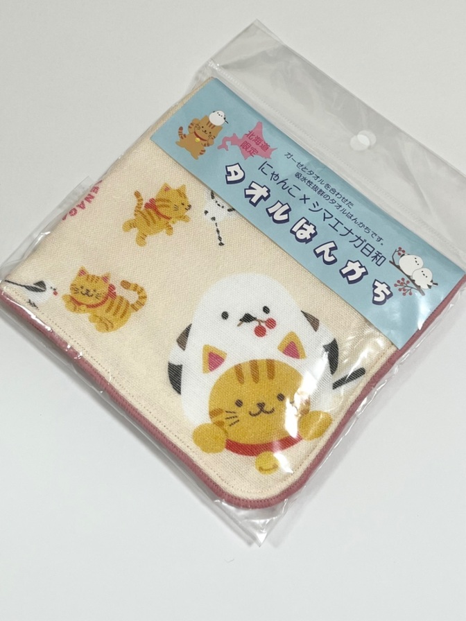 新品☆にゃんこ×シマエナガはんかち