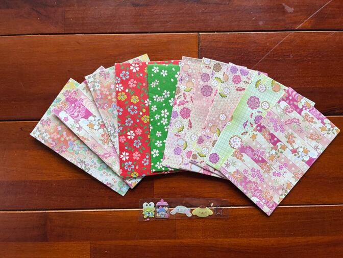 送料込み【春色さくら柄のハンドメイドポチ袋セット】シール5枚付き