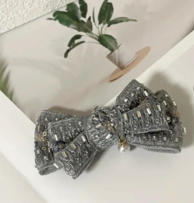 インド刺繍リボン ダブルリボンヘアクリップ