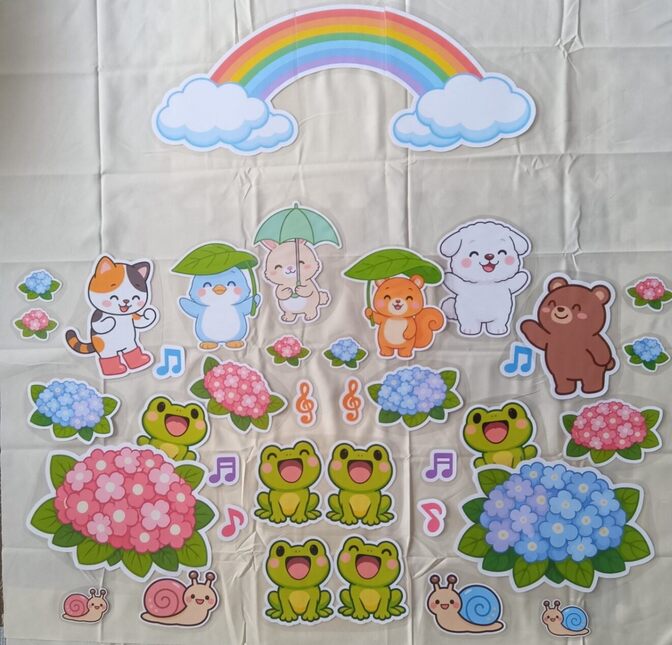 【雨上がりの虹】壁面飾り 6月 7月梅雨 保育園 幼稚園 ラミネート加工済