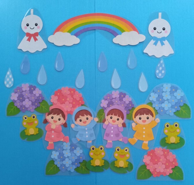 【雨の中で】　壁面飾り　大きめ　ラミネート加工済