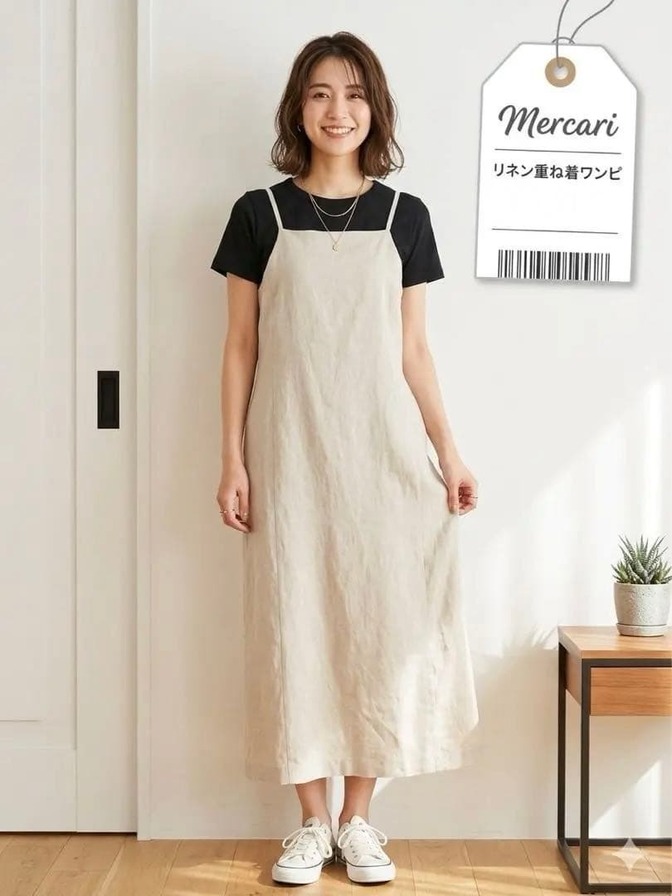 【美品】23区 キャミワンピース ベージュ 白 38 9号 M 麻 リネン