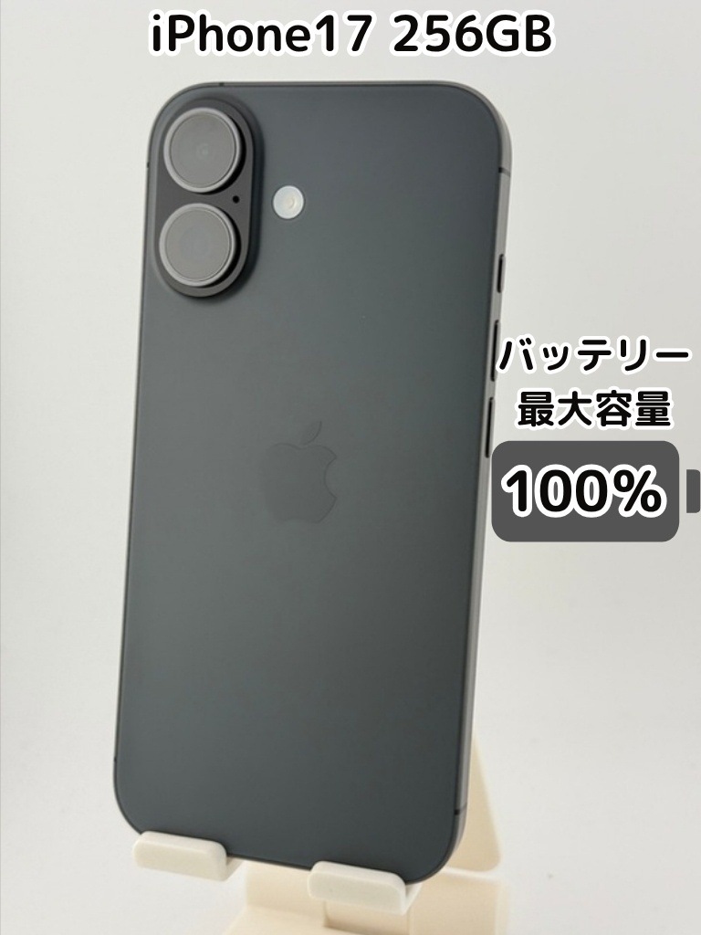 充放電回数0回・純正バッテリー100％】iPhone17 256GB ブラック SIM
