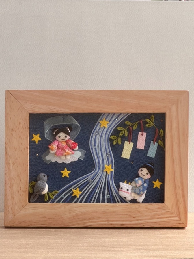 「七夕の夜に」ちりめん押絵フォトフレーム【ハンドメイド】