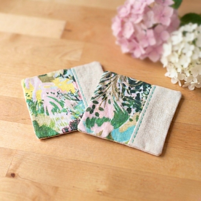 カラフルボタニカル柄 コースター 2枚セット 約11×11cm ハンドメイド