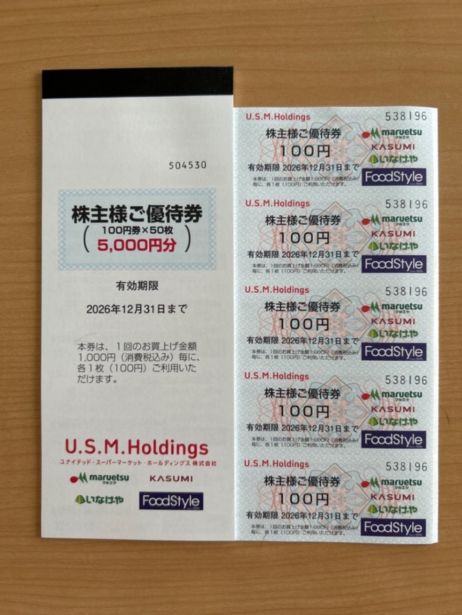 U.S.M.Holdings株主優待券5000円分12月迄