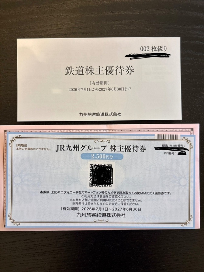 JR九州 株主優待券　1日乗車券2枚　優待2500円分　九州旅客鉄道