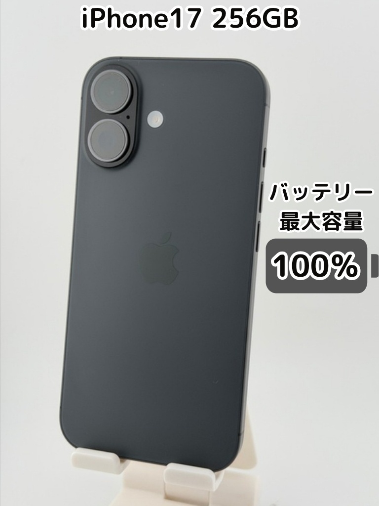 充放電回数0回・純正バッテリー100％】iPhone17 256GB ブラック SIM