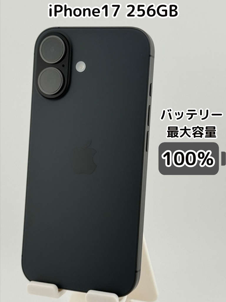 充放電回数0回・純正バッテリー100％】iPhone17 256GB ブラック SIM