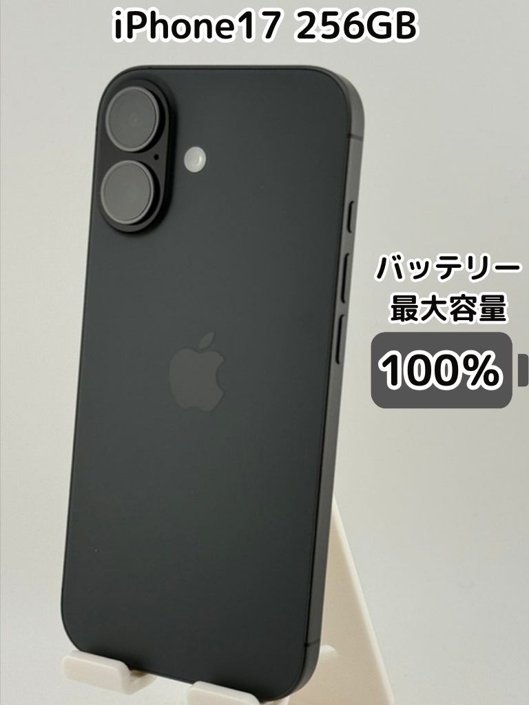 充放電回数0回・純正バッテリー100％】iPhone17 256GB ブラック SIM
