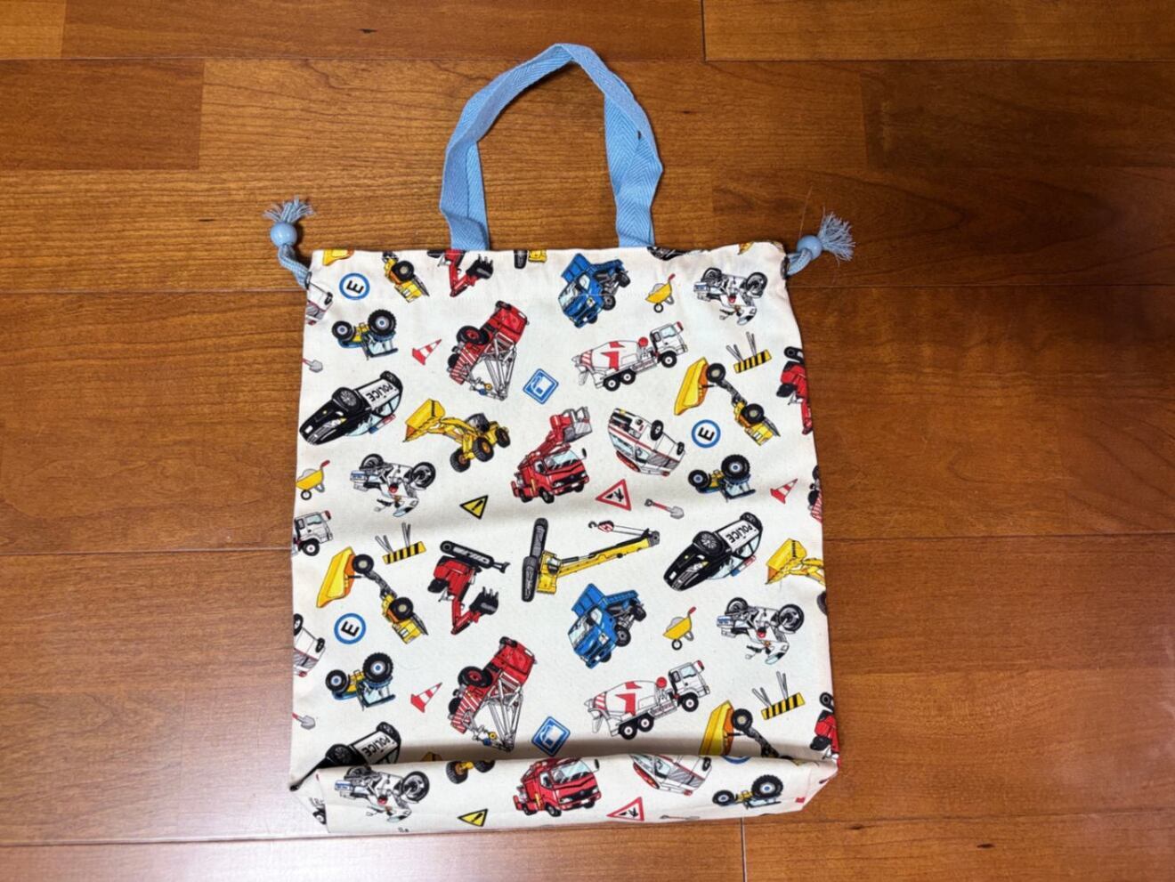 ハンドメイド】入園入学3点セット 乗り物・はたらく車柄×水色 レッスン