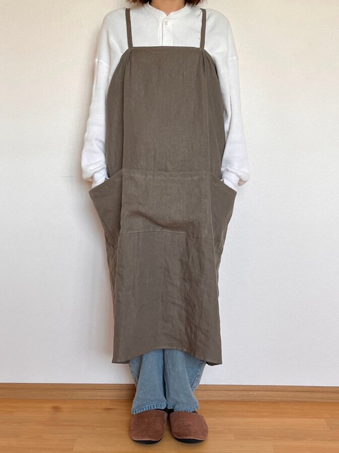 【ハンドメイド・受注制作】リネン100%エプロン たそがれグレー／カフェ・サロン・製菓のお仕事にも